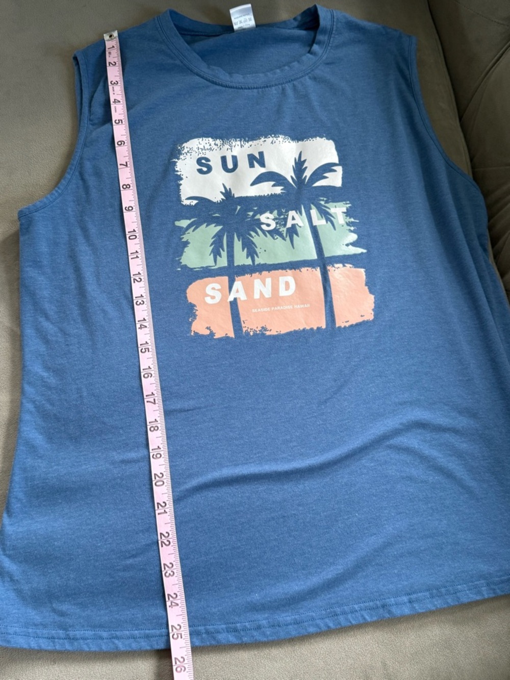 Women's Sleeveless T-Shirt, Blue, “SUN, SALT, SAND” Logo, Size XL - Picture 5 of 8